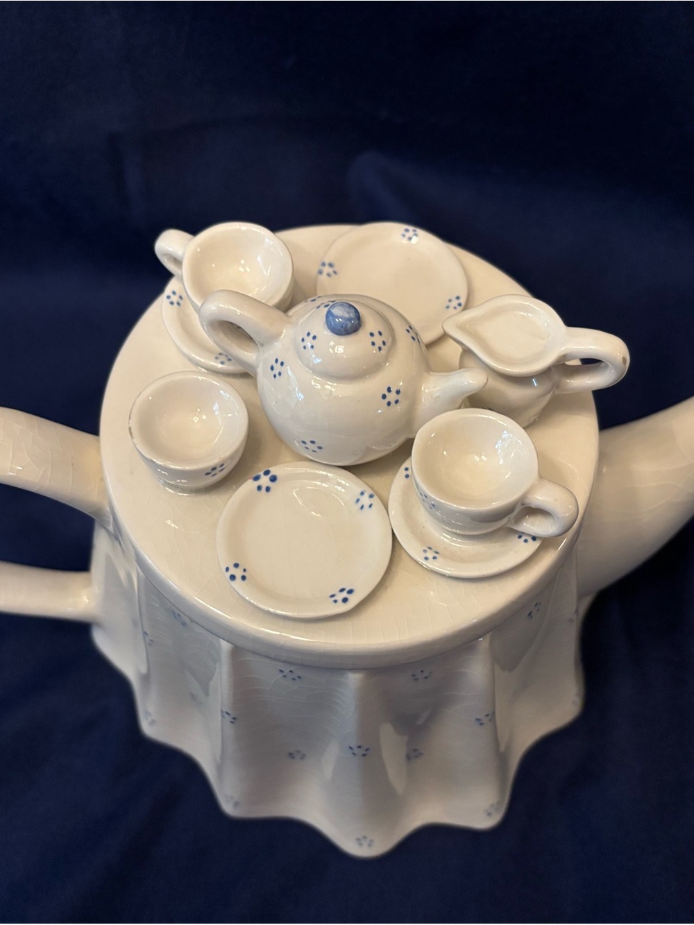 White Ceramic Teapot with Mini Tea Set Accent - Decorative Home Accent - Picture 2 of 4